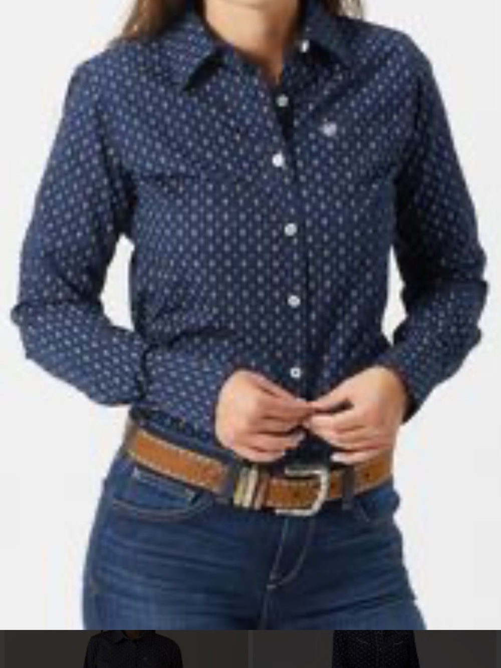 Ariat Real Navy Button-Down Shirt with White Dot Print medium